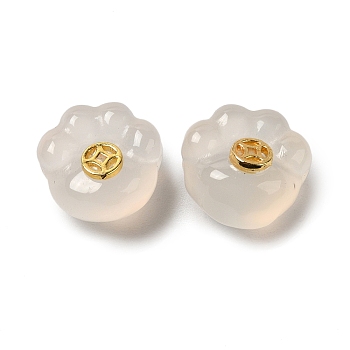 Natural White Chalcedony Beads, Paw Print with Golden Tone Brass Coin, 13x13.5x10mm, Hole: 1mm