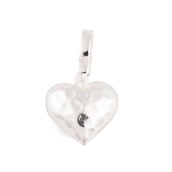 925 Sterling Silver Love Heart Pendants, Textured Heart Charms with 925 Stamp, Silver, 25.5mm, Heart: 15.5x15x8mm, Hole: 5.5x4mm