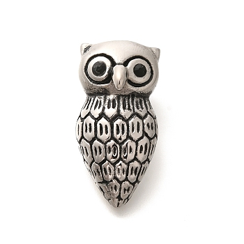 304 Stainless Steel Pendants, with Rhinestone, Antique Silver, Owl Charm, Jet, 27x13.5x12.5mm, Hole: 6x4.5mm