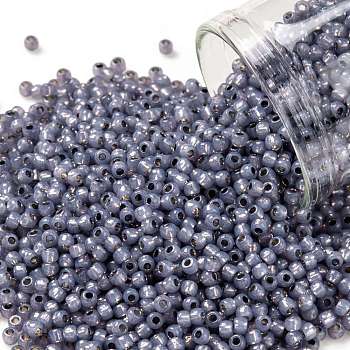 TOHO Round Seed Beads, Japanese Seed Beads, (PF2124) PermaFinish Lilac Opal Silver Lined, 8/0, 3mm, Hole: 1mm, about 222pcs/bottle, 10g/bottle