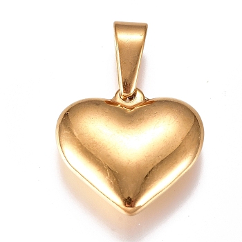 304 Stainless Steel Pendants, Heart, Golden, 19.5x20x5.5mm, Hole: 7x3mm