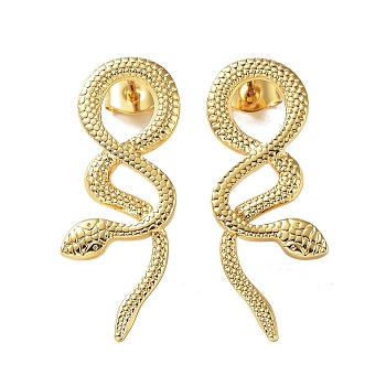 304 Stainless Steel Stud Earring, Garden Reptile Serpentine Snake Earring for Women, Real 18K Gold Plated, 30x11mm