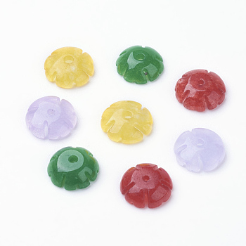 Natural Jade Beads Caps, Dyed, Flower, Mixed Color, 10x3mm, Hole: 1mm