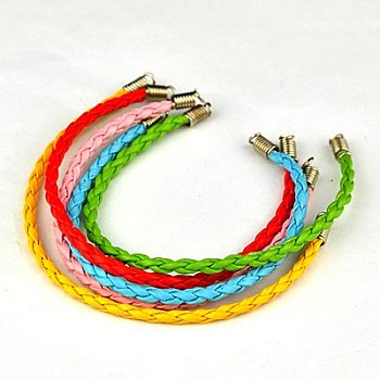 Braided PU Leather Cord Bracelet Making, with Iron Cord Tips, Nice for DIY Jewelry Making, Mixed Color, 165x3mm