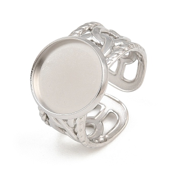 304 Stainless Steel Cuff Ring Components, Round Pad Ring Setting, Stainless Steel Color, 11mm, US Size 9 3/4(19.5mm), Tray Size: 14mm