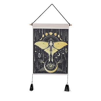 Bohemia Style Cloth Wall Hanging Tapestry, Vertical Tapestry, with Wood Rod & Iron Traceless Nail & Cord, for Home Decoration, Rectangle, Star Pattern, 850mm