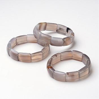 Natural Grey Agate Beaded Stretch Bracelets, Rectangle, 2-1/8 inch~2-3/8 inch(55~60mm)