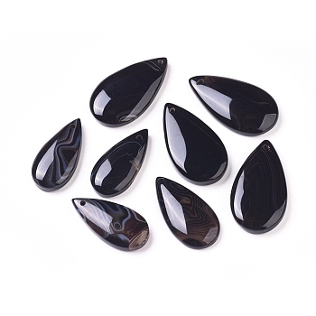 Natural Black Agate Pendants, Dyed & Heated, Teardrop, 29~35x14~19x5.5~6mm, Hole: 1.5mm