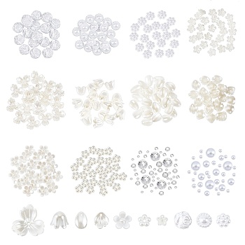ARRICRAFT Cabochons Kit for DIY Jewelry Making Finding Kit, Including Resin & Resin Rhinestone & ABS Plastic & Acrylic Cabochons, Resin Charms & Bead Caps, White, Cabochons: 1080pcs/set