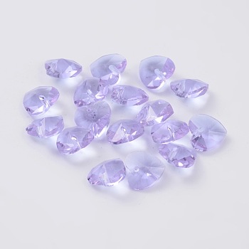 Romantic Valentines Ideas Glass Charms, Faceted Heart Charm, Lilac, 10x10x5mm, Hole: 1mm
