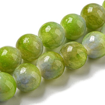 Dyed Natural Jade Beads Strands, Round, Yellow Green, 9.5~10mm, Hole: 1.2mm, about 40pcs/strand, 15.94 inch(40.5cm)