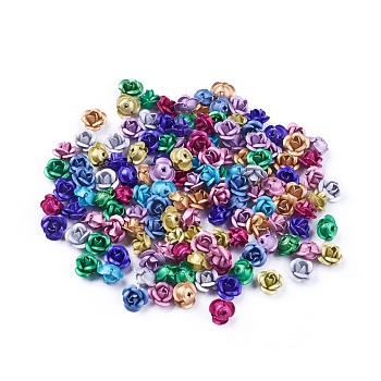 Aluminum Beads, Frosted, Long-Lasting Plated, 3-Petal Flower, Mixed Color, 6x4.5mm, Hole: 0.8mm