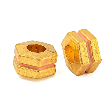 Real 18K Gold Plated Pink Hexagon Brass+Enamel Beads