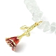 Bracelets extensibles en perles de cristal de quartz naturel avec breloques roses en alliage d'émail(BJEW-JB09561-01)-2