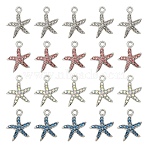 20Pcs 4 Colors Alloy Pendants, with Rhinestone, Starfish Charms, Platinum, Mixed Color, 16.7x14mm, 5pcs/color(FIND-YW0012-38)