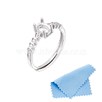 1Pc Adjustable Rhodium Plated 925 Sterling Silver Clear Cubic Zirconia Ring Components, 1Pc Suede Fabric Square Silver Polishing Cloth, Platinum, Tray: 5x3mm, 2.5mm, US Size 7 1/4(17.5mm)(STER-DC0001-88)