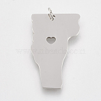 Tarnish Resistant 201 Stainless Steel Pendants, Map of Vermont, Stainless Steel Color, 30x18x1mm, Hole: 3mm(STAS-T038-69)