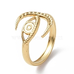 Ion Plating(IP) 304 Stainless Steel Open Cuff Ring Finding, Ring Settings, Horn with Horse Eye, Real 18K Gold Plated, US Size 8 1/2(18.5mm), Tray: 1.2mm(X-RJEW-C046-05G)