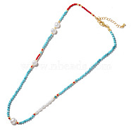 Natural Turquoise & Pearl Beaded Necklaces for Women, Turquoise, 16.54 inch(42cm)(SC9951)