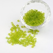 6/0 Frosted Round Glass Seed Beads, Green Yellow, Size: about 4mm in diameter, hole:1.5mm, about 495pcs/50g(X-SEED-A008-4mm-M4)