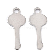 201 Stainless Steel Pendants, Key, Stainless Steel Color, 24.5x10x0.8mm, Hole: 2.2mm(STAS-K217-56)