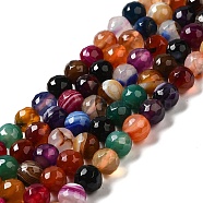 Natural Striped Agate/Banded Agate Beads Strands, Dyed & Heated, Faceted Round, Colorful, 8mm, Hole: 1mm, about 46pcs/strand, 14.69~15.16''(37.3~38.5cm)(G-A246-8mm-09)