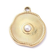 Ion Plating(IP) 304 Stainless Steel Pendants, with White Plastic Imitation Pearl Beads, Flat Round, Golden, 22.5x19.5x4.5mm, Hole: 2.4mm(X-STAS-O150-10G)