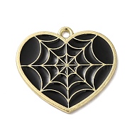 Alloy Enamel Pendants, Golden, Heart with Spider Web Charm, Black, 22x25x1mm, Hole: 2mm(ENAM-04G-04G-01)