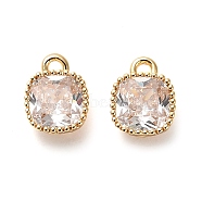 Brass Micro Pave Cubic Zirconia Charms, Square Charms, Real 18K Gold Plated, 9x7x4mm, Hole: 1.4mm(KK-F870-06G)