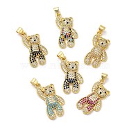 Brass Pendants, with Cubic Zirconia, Lead Free & Cadmium Free, Bear Charms, Real 18K Gold Plated, Mixed Color, 27.5x16x4.5mm, Hole: 5.3x3.2mm(KK-M249-37G)