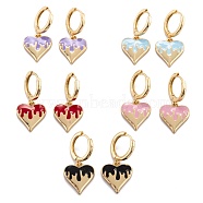 Brass Enamel Huggie Hoop Earrings, Long-Lasting Plated, Heart, Golden, Mixed Color, 30mm, Pin: 1mm(EJEW-F264-17-G)