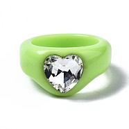 Opaque Acrylic Finger Rings, Heart, Yellow Green, US Size 7 1/4(17.5mm)(RJEW-Q162-001B)