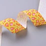Leopard Printed Grosgrain Ribbons, for Hair Bows, Headbands, Gift Wrapping, Yellow, 1 inch(25mm), about 100yards/roll(91.44m/roll)(OCOR-TAC0006-32E)