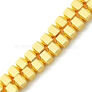 Electroplated Synthetic Non-Magnetic Hematite Beads Strands, Cube, Golden Plated, 4x4x4mm, Hole: 0.9mm, about 100pcs/strand, 15.98''(40.6cm)(G-H020-I01-02)