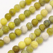 Frosted Round Natural Olive Jade Beads Strands, 10mm, Hole: 1mm, about 40pcs/strand, 15.3 inch(G-N0166-51-10mm)