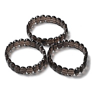 Natural Smoky Quartz Beaded Stretch Bracelet, Gemstone Jewelry for Women, Oval, Inner Diameter: 2-1/8 inch(5.4~5.5cm)(G-E010-01-07)
