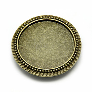 Tibetan Style Alloy Brooch Findings, Brooch Base Settings, Cadmium Free & Nickel Free & Lead Free, Flat Round, Antique Bronze, Tray: 25mm, 32mm, Pin: 0.8mm(TIBE-Q081-25mm-01AB-FF)