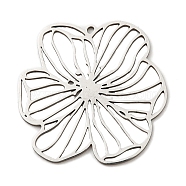 201 Stainless Steel Pendants, Laser Cut, Flower Charm, Stainless Steel Color, 29.5x30x1mm, Hole: 1.2mm(STAS-M318-17P)