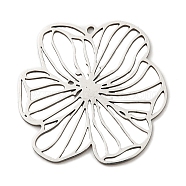 Non-Tarnish 201 Stainless Steel Pendants, Laser Cut, Flower Charm, Stainless Steel Color, 29.5x30x1mm, Hole: 1.2mm(STAS-M318-17P)