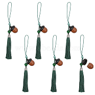 Sandalwood Acorn Pendants Decorations, Tassel for Keychain Backpack Mobile Phone Ornaments, Green, 180mm(HJEW-WH0039-30)