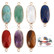 7Pcs 7 Styles Natural Mixed Gemstone Connector Charms, Faceted Oval Links with Light Gold Plated Edge Brass Loops, 27x11x5.5mm, Hole: 2mm, 1pc/style(G-BBC0001-34)