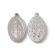 201 Stainless Steel Pendants, Oval with Saint Charm, Stainless Steel Color, 27.5x16x3.5mm, Hole: 2mm(STAS-J401-VC618)