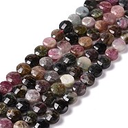 Natural Tourmaline Beads Strands, Faceted, Flat Round, 6.5~7x4~5mm, Hole: 1mm, about 55pcs/strand, 14.96''(38cm)(G-K318-13)