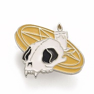 Skull and Candle Enamel Pin, Halloween Alloy Badge for Backpack Clothes, Platinum, Sandy Brown, 30x35x1.5mm, Pin: 1.2mm(JEWB-M023-09)