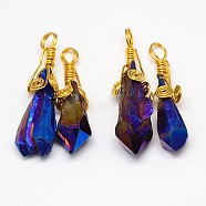 Electroplate Golden Wire Wrapped Gemstone Natural Crystal Pendants, Nuggets, Indigo, 34~51x10~16x5~10mm, Hole: 4~5mm(G-L133-07C)
