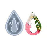 DIY Christmas Snowman Pendant Silhouette Silicone Statue Molds, Resin Casting Molds, for Portrait Sculpture UV Resin & Epoxy Resin Pendant Making, Teardrop, White, 84x59x8mm, Hole: 3.5mm, Finished: 74x50x6mm(DIY-G056-A05)