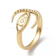 304 Stainless Steel Open Cuff Ring Finding, Ring Settings, Horn with Horse Eye, Real 18K Gold Plated, US Size 8 1/2(18.5mm), Tray: 1.2mm(X-RJEW-C046-05G)