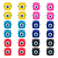 24Pcs 6 Colors Resin Evil Eye European Beads, Large Hole Bead, Cube, Mixed Color, 12.5x14~14.5x14~14.5mm, Hole: 6mm, 4pcs/color(RESI-TA0002-59)
