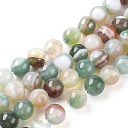 Natural Striped Agate/Banded Agate Beads Strands, Dyed & Heated, Round, Dark Sea Green, 8mm, Hole: 1.2mm, about 47pcs/strand, 14.96 inch(38cm)(G-G582-8mm-49)