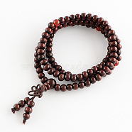 Dual-use Items, Wrap Style Buddhist Jewelry Wood Round Beaded Bracelets or Necklaces, Dark Red, 520mm, 108pcs/bracelet(X-BJEW-R281-58)